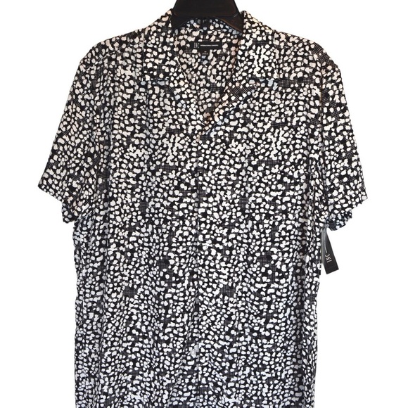 Men’s Silky Grey & White Abstract Print Button Down Loop Collar Shirt, Medium - Picture 1 of 8